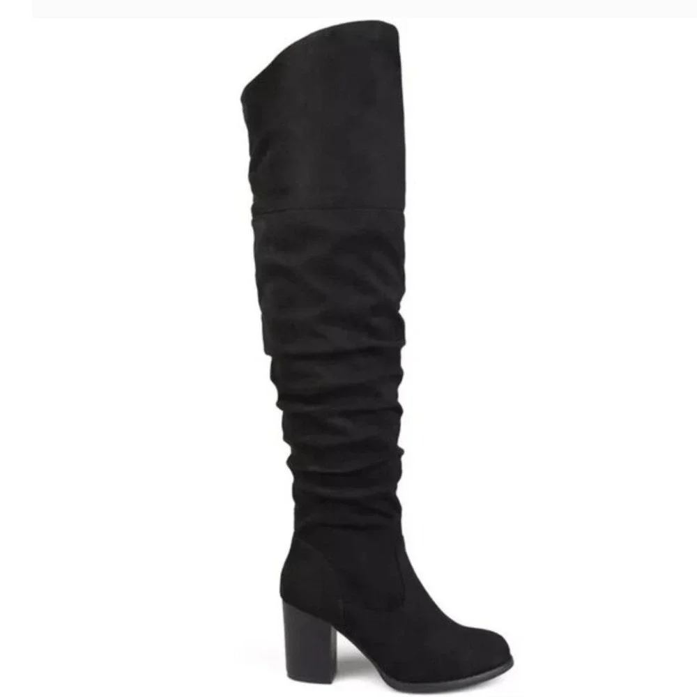 Journee Collection Women's Size 6 Kaison Over the Knee‎ Boots Black Faux Suede